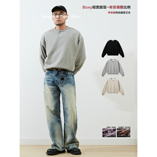 「Boxy短宽」亨利领美式 重磅加绒圆领卫衣男女潮牌 cleanfit情侣款
