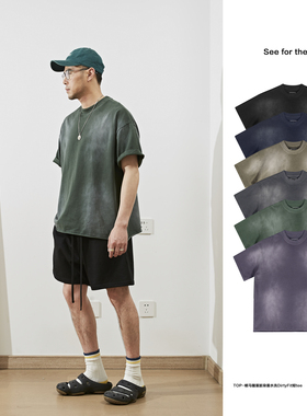 特价！！喷马骝NewVintage美式复古水洗做旧纯色短袖T恤男潮
