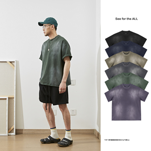 特价！！喷马骝NewVintage美式复古水洗做旧纯色短袖T恤男潮