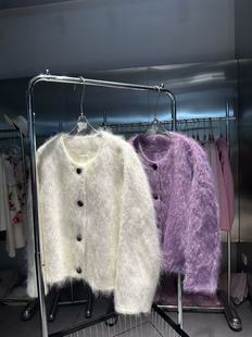 上衣无领百搭显瘦 韩版 山羊绒羊毛拉绒开衫 外套女针织毛衣宽松短款