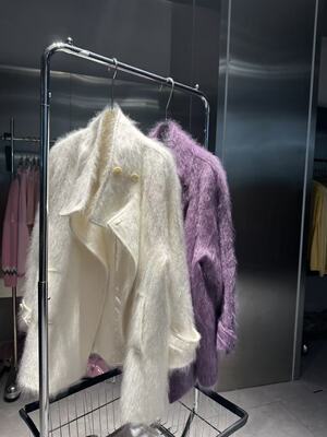 气质翻领长款羊绒羊毛拉绒西装大衣秋冬加厚宽松外套