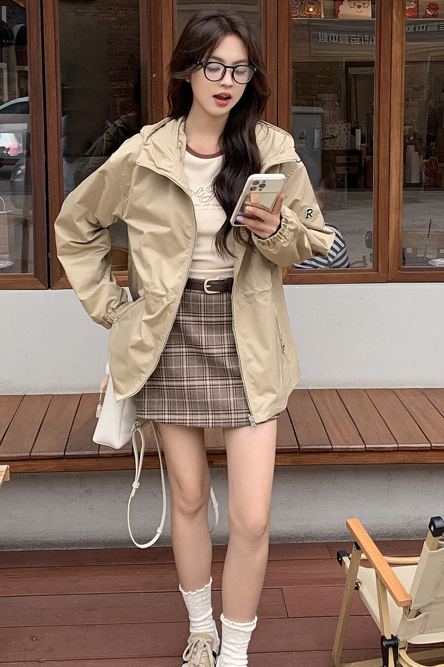 2025春秋新款设计感小众宽松连帽夹克上衣女韩版休闲短款工装外套,女装风衣,世纪海洋