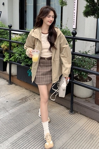 2025春秋新款设计感小众宽松连帽夹克上衣女韩版休闲短款工装外套图片