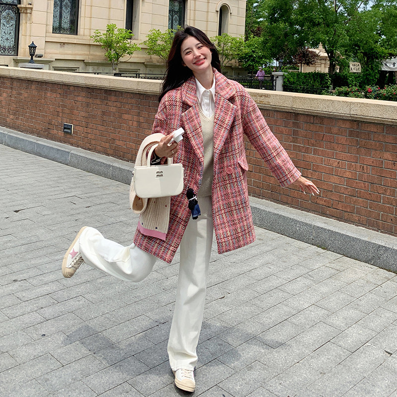 格子淑女宽松毛呢大衣155-129-P190控270,女装毛呢外套,世纪海洋