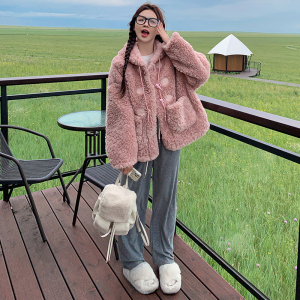 颗粒毛毛连帽皮毛外套155-159-P160控220,女装皮草,世纪海洋