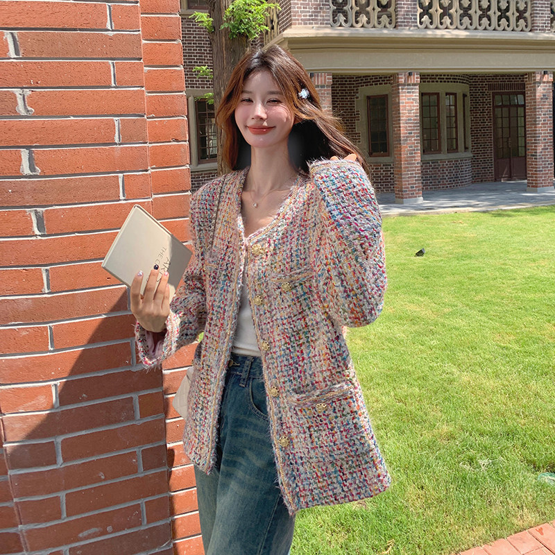 绝美气质感短款花色小香风外套女春秋超火好看高级感小众夹克上衣,女装毛呢外套,世纪海洋