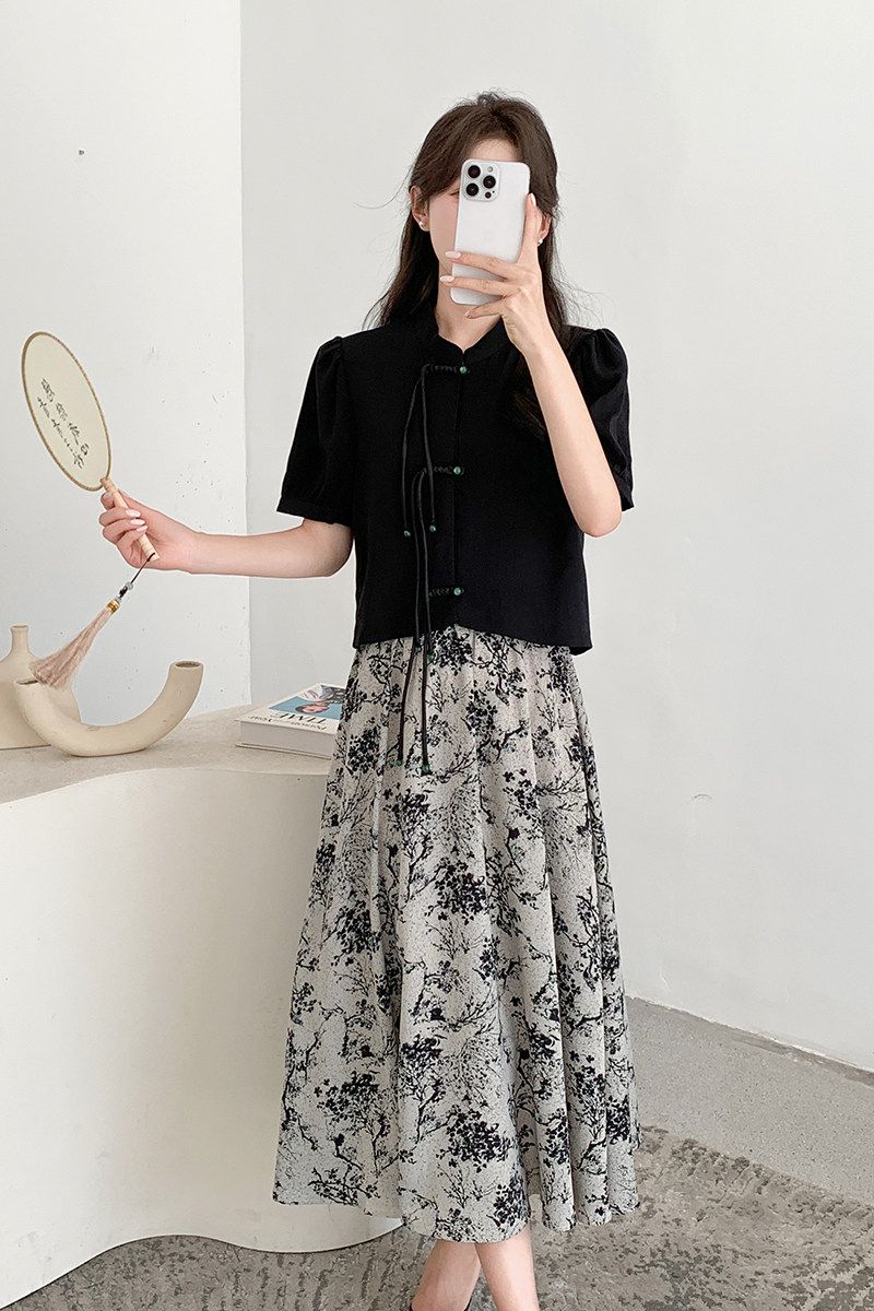 碎花风新中式套装裙女夏2024新款两件套155-617-P115K168,商品下架区,世纪海洋