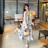 甜美开衫水墨吊带连衣裙套装女夏2025新款温柔风独特漂亮爆款长裙，女装套装/套裙，世纪海洋