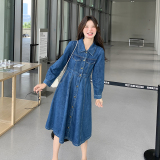 法式气质减龄Polo领牛仔连衣裙女2025春秋季新款收腰显瘦长袖长裙，女装连衣裙，世纪海洋