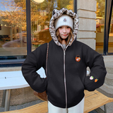 兔耳连帽加厚豹纹毛绒内里短外套155-8712-P215K315，女装短外套，世纪海洋