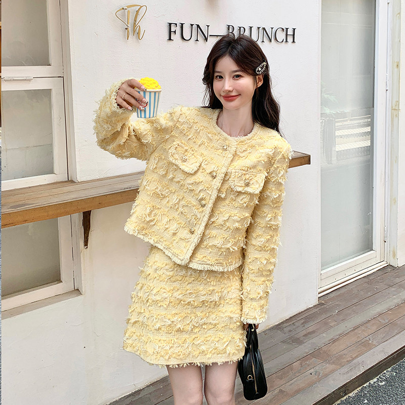 羊毛花呢重工艺特种纱小香外套+裙子套装155-8623-P195K270,女装套装/套裙,世纪海洋