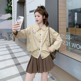 甜美蕾丝边褶皱设计感翻领外套2025新款秋季减龄韩系松弛风短夹克，女装短外套，世纪海洋