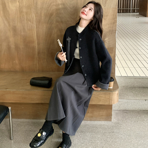 新中式国风双面呢羊绒短外套女2025冬新款送胸针漂亮百搭毛呢大衣图片