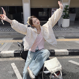 奶油色清新小碎花外套2025春秋薄款立领夹克杏色小外套上衣小个子，女装短外套，世纪海洋