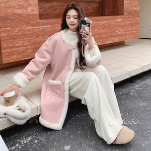 加厚羊羔毛皮毛一体外套女2024冬中长款粉色学生超好看韩系温柔风图片