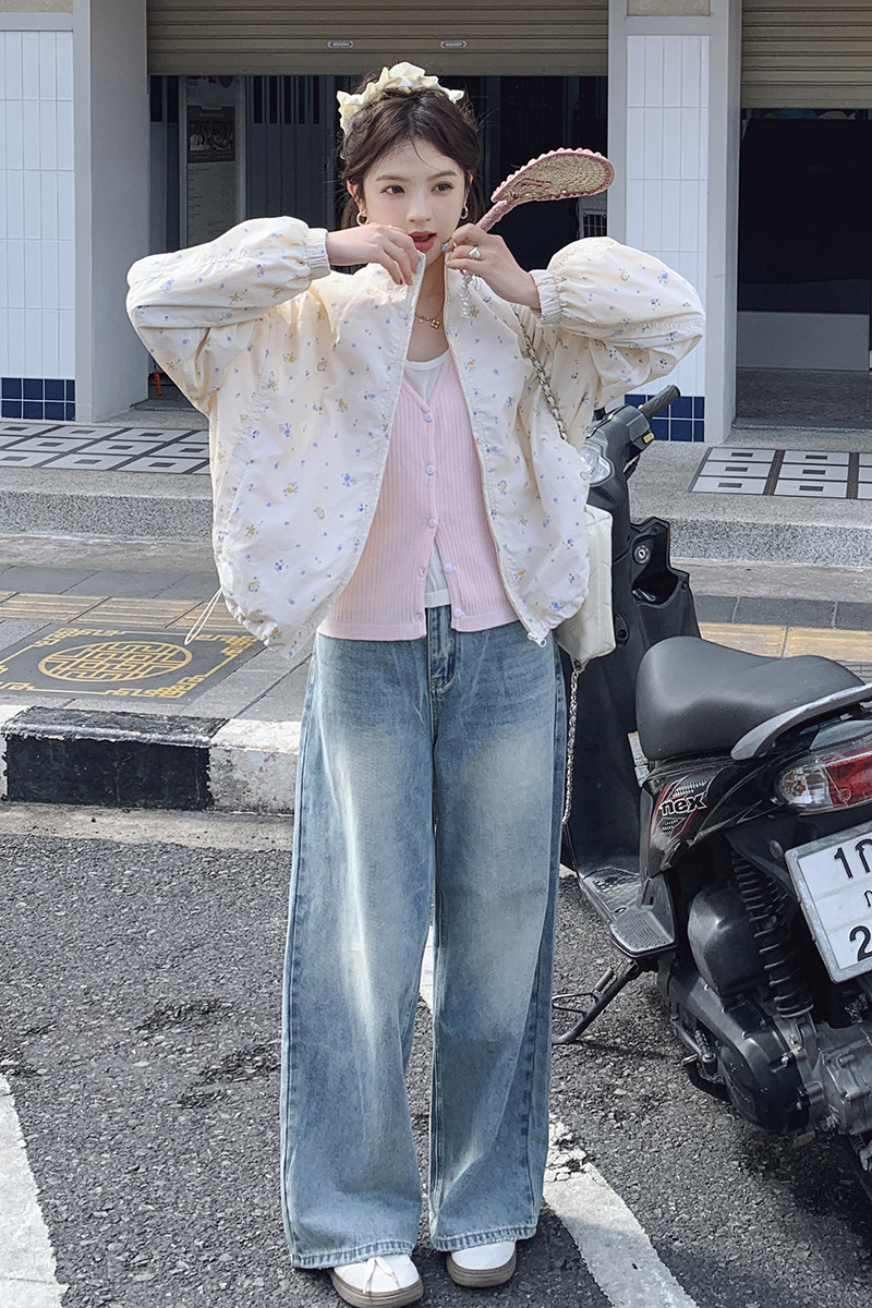 奶油色清新小碎花外套2025春秋薄款立领夹克杏色小外套上衣小个子,女装短外套,世纪海洋