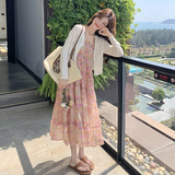 2025春季法式气质名媛高端女神范漂亮独特开衫粉色碎花连衣裙，女装连衣裙，世纪海洋