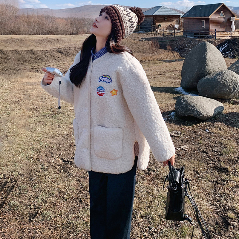 【下架】皮毛一体羊羔毛外套155-196-P160控255，女装短外套，世纪海洋