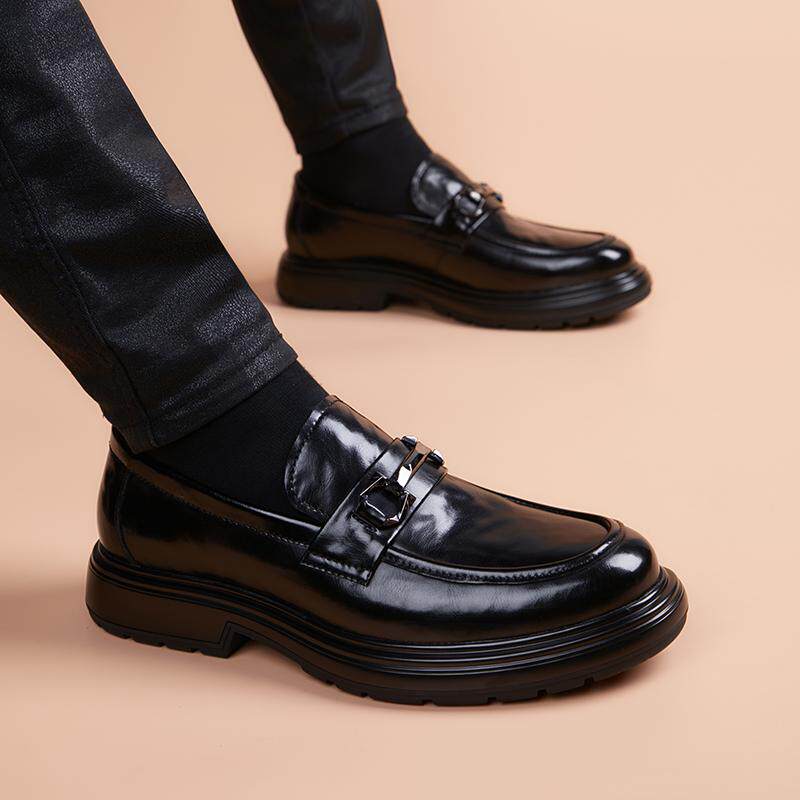 男士休闲一脚蹬男鞋英伦风商务正装内增高皮鞋男款真皮套脚乐福鞋