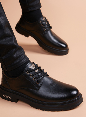 男士商务正装皮鞋男款真皮英伦休闲内增高男鞋2025新款加绒德比鞋