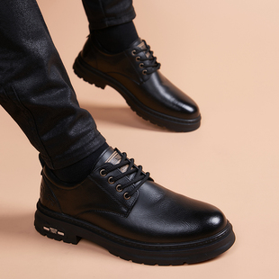 男士商务正装皮鞋男款真皮英伦休闲内增高男鞋2025新款加绒德比鞋