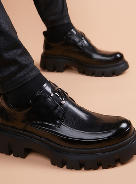 男士商务正装皮鞋男款真皮英伦休闲鞋厚底内增高软底一脚蹬潮鞋子
