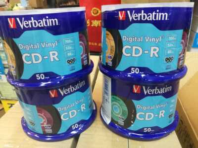 台产威宝五彩黑胶52X CD-R 50片AZO水蓝盘桶装浅蓝刻录盘64031