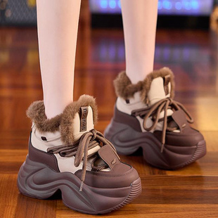 内增高小个子休闲运动鞋 厚底老爹鞋 加绒保暖棉鞋 新款 子 女2024冬季