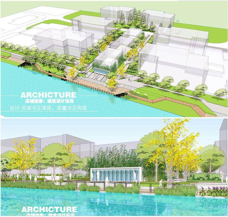 现代/滨水河廊道/景观平台/线性沿河公园环境规划设计方案/su模型