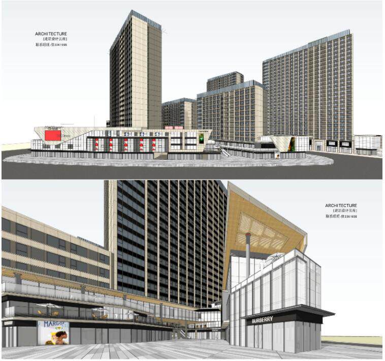城市三角地带商业综合体住宅公寓办公楼商业步行街su模型