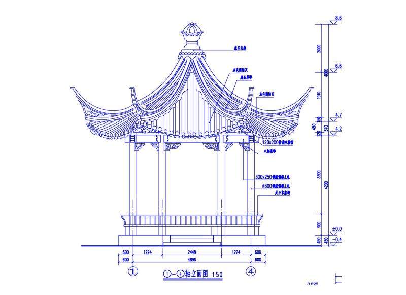 公园广场仿古中式景观六角亭cad施工图详图大样结构图资料