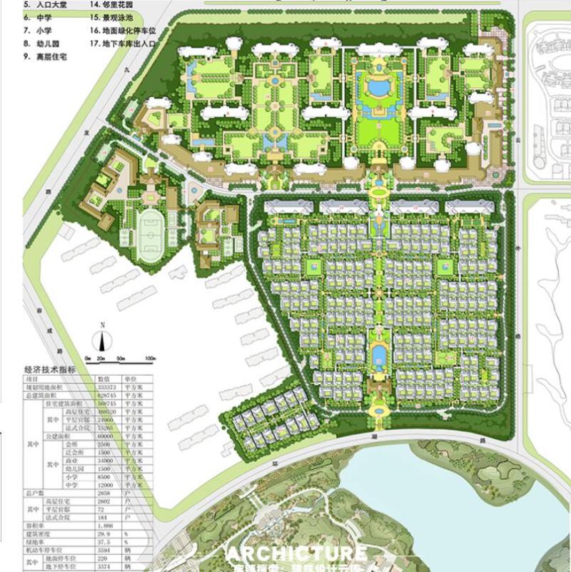 偏对称风/居住区规划平面方案总图/高层联排多层别墅住宅cad/图片