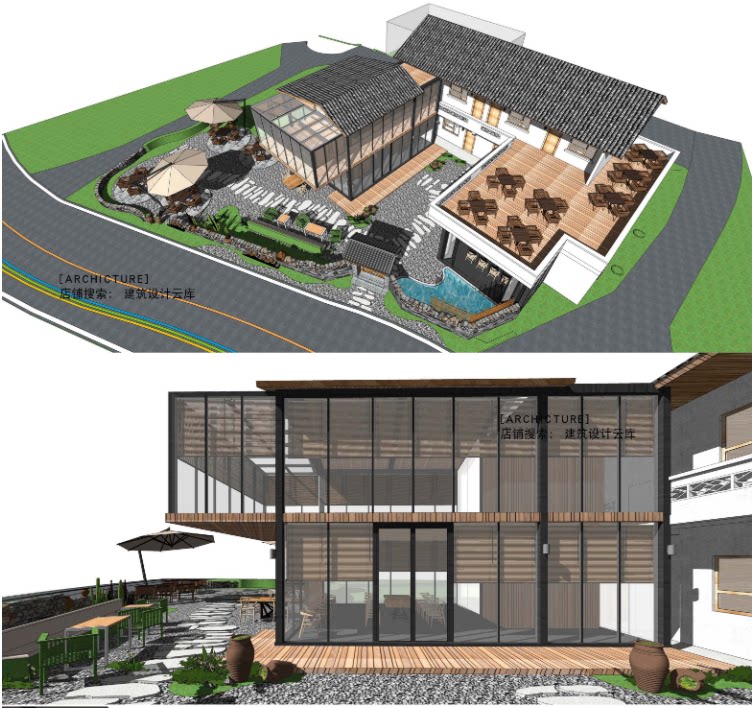 私人别墅民宿度假屋建筑庭园景观设计su模型草图大师