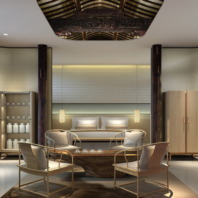 新中式小型生态原木风格度假村民宿酒店客栈设计概念设计图资料