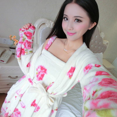 韩版睡裙可爱少女长袖加厚法兰绒睡衣樱桃绒秋冬季保暖家居服睡袍