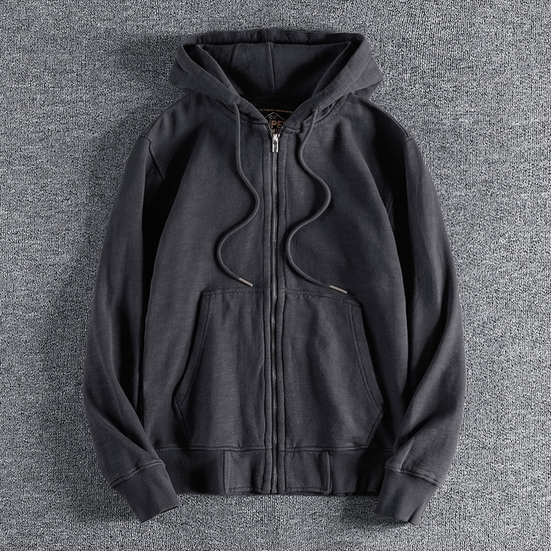 英式重水洗做旧竹节棉厚款帽衫