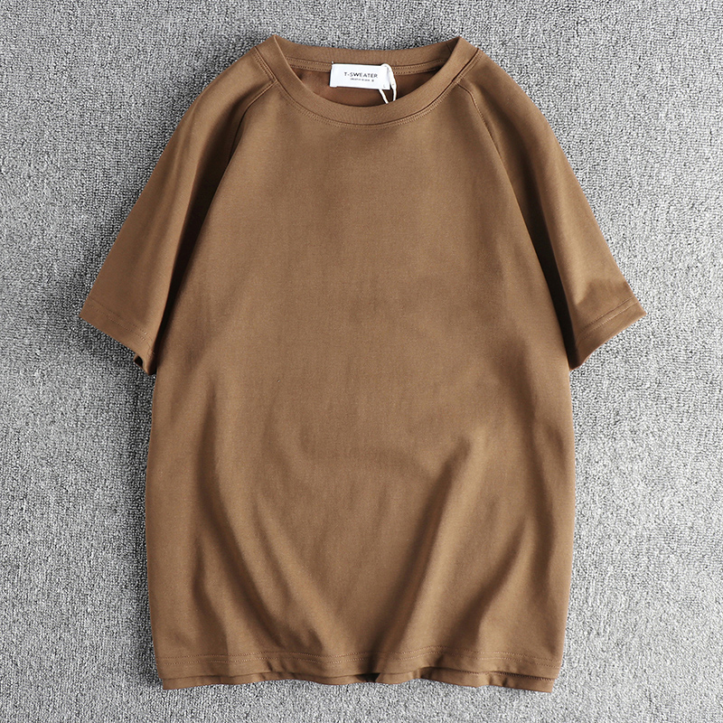 开衩设计基础纯色复古短袖T恤