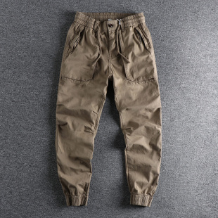 子 男微弹舒适拉链口袋宽松束脚裤 自然水洗做旧工装 复古纯色休闲裤