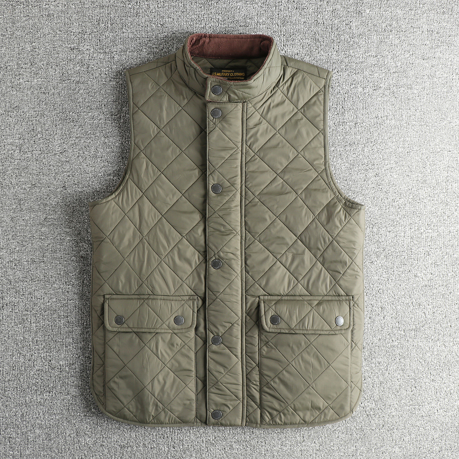 阿美咔叽复古绗缝男士棉马甲背心 工装口袋立领春秋户外夹克外套