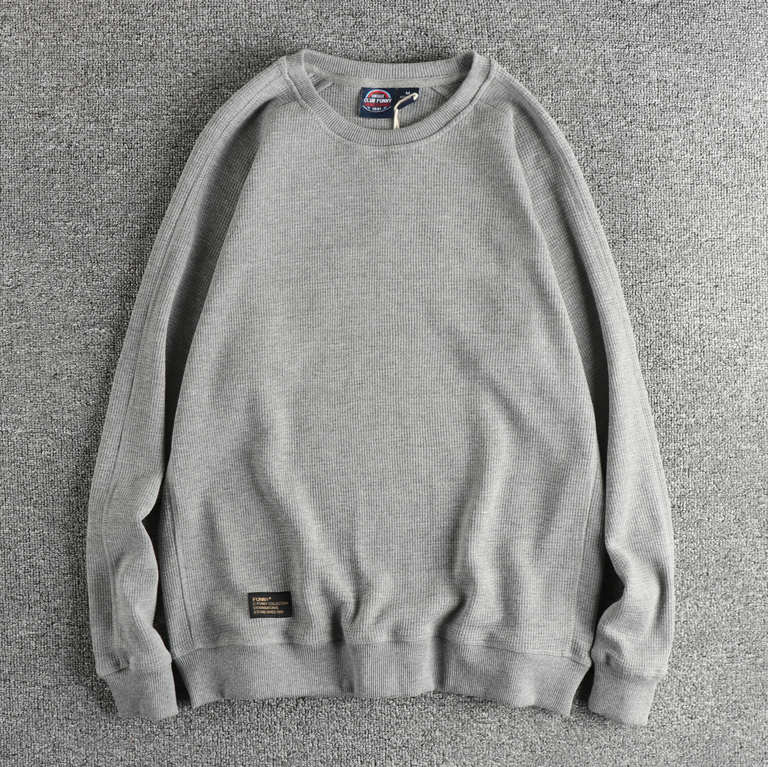 英伦复古潮流华夫格卫衣