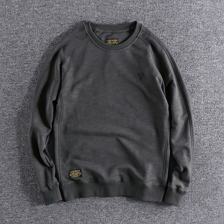 做旧圆领上衣复古套头