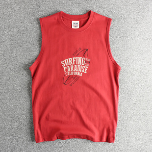 冲浪元素图案男士汗背心 精梳棉水洗美式复古潮流夏季新品无袖T恤