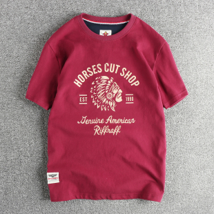 全棉水洗舒适圆领男女半袖 vintage复古潮流印第安图案短袖 T恤男