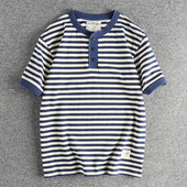 阿美咔叽复古港单海魂衫 衫 T恤男 潮流高克重全棉亨利领条纹半袖