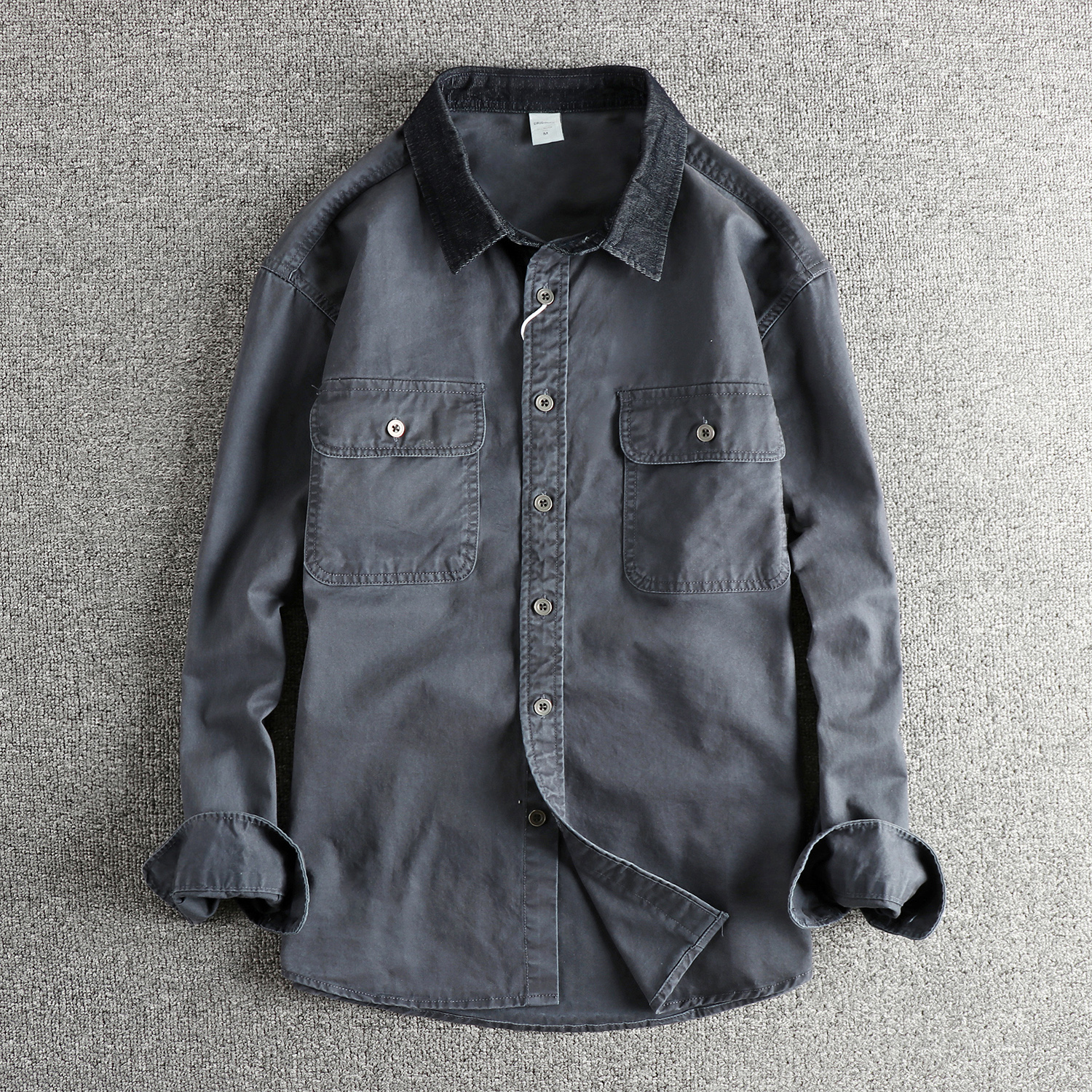 重水洗做旧复古工装长袖衬衫