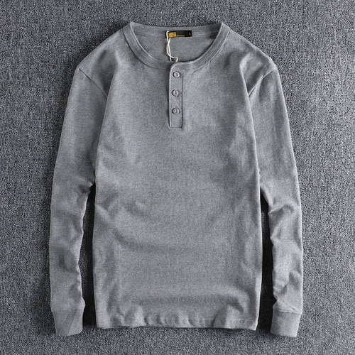 复古硬汉风亨利领长袖T恤