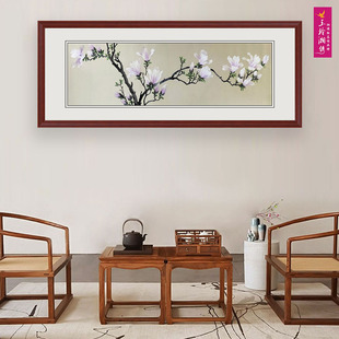 湘绣单面绣书房茶室客厅卧室装饰画山水牡丹玉兰荷花玉玲湘绣直销