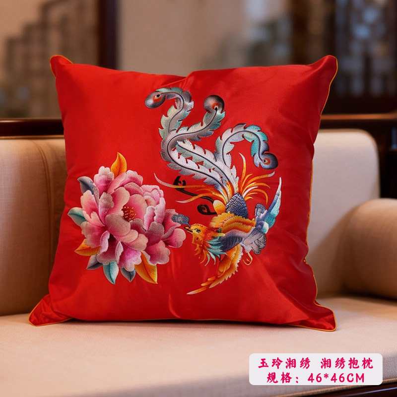 玉玲湘绣纯手工绣花真丝桑蚕丝湘绣抱枕靠枕抱枕靠垫腰枕刺绣