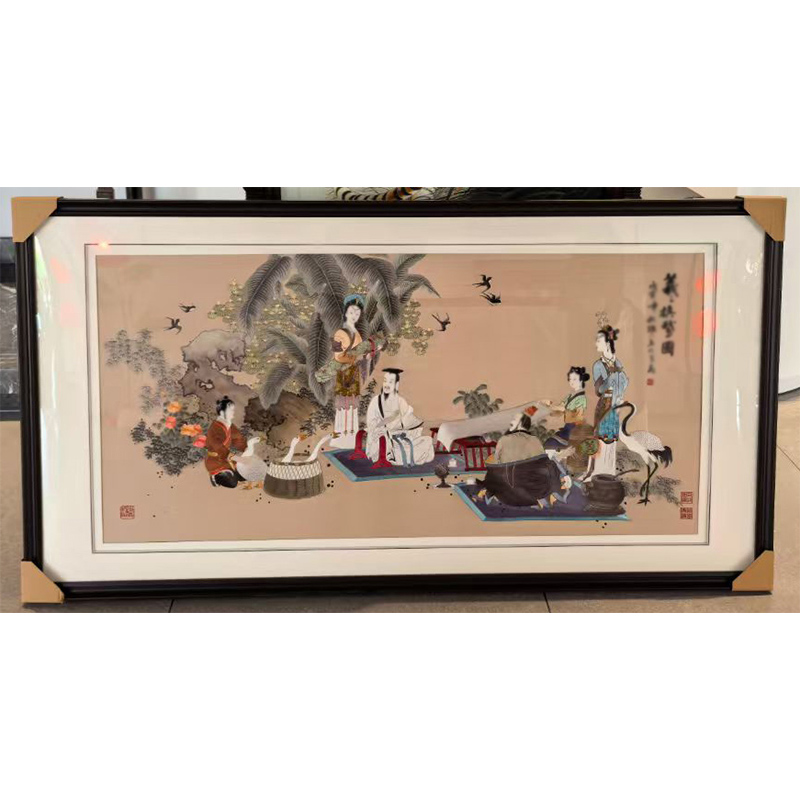 刺绣画装饰艺术画装框画平面书房客厅沙发背景画图片