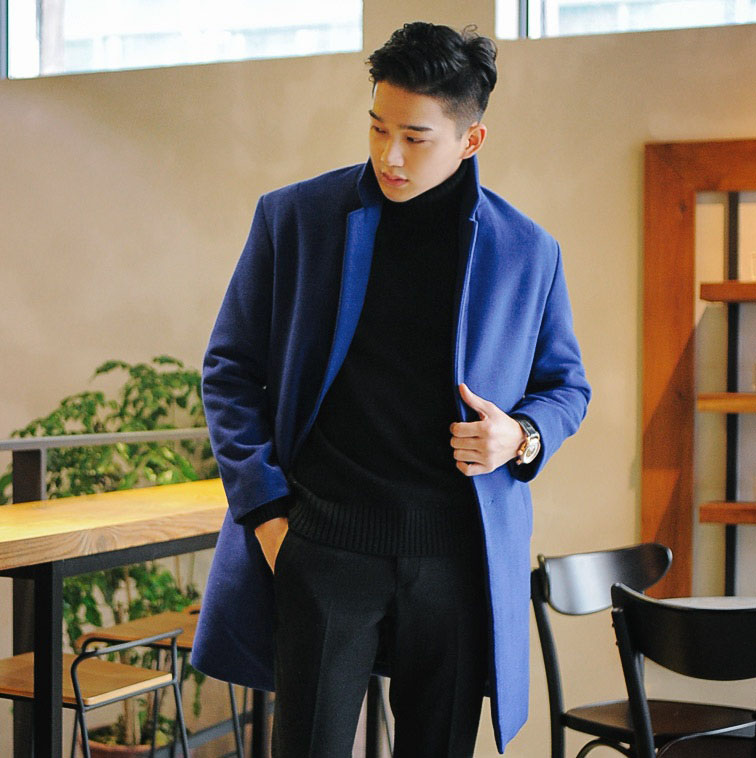 2025冬季男士中长款风衣男纯色毛呢大衣加厚韩版修身青年呢子外套